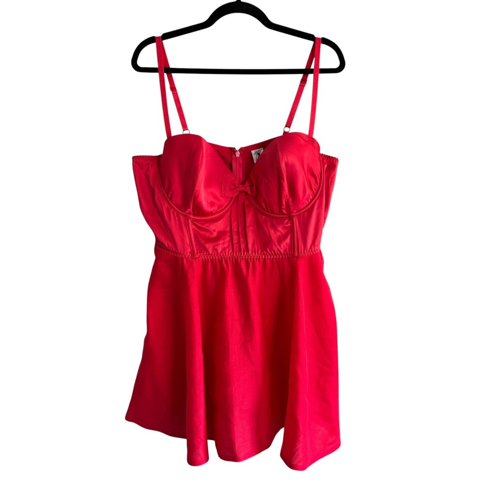 Jacalyn Bennett 100% Silk Red Corset Mini Dress Underwire Bow Detail Size XXL